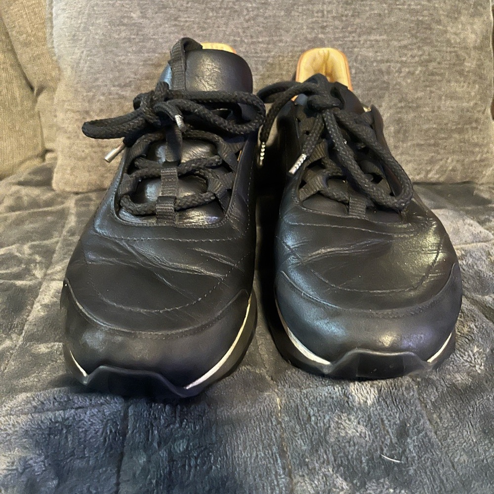 Hermes Black Leather Sneakers with Tan Accents